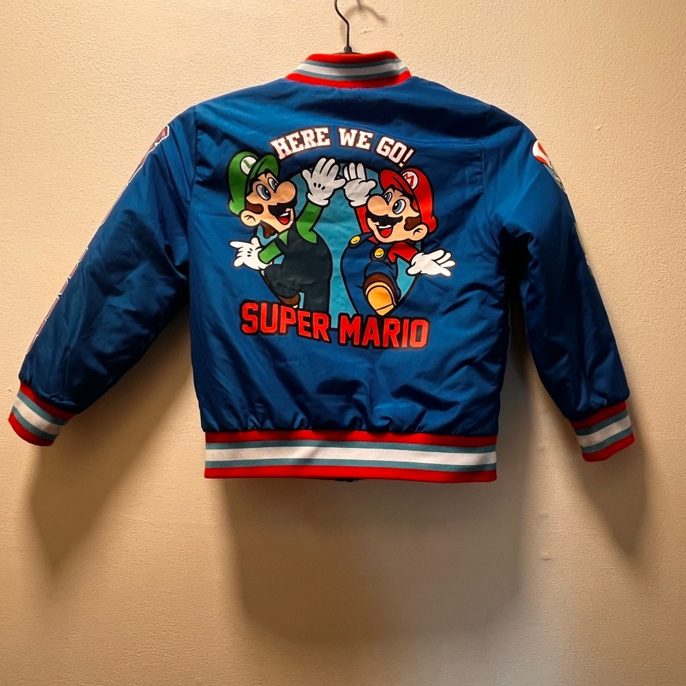 Super Mario Brand Mario Bros Children’s Bomber Style Jacket, Size 5-6, Blue - Picture 2 of 7